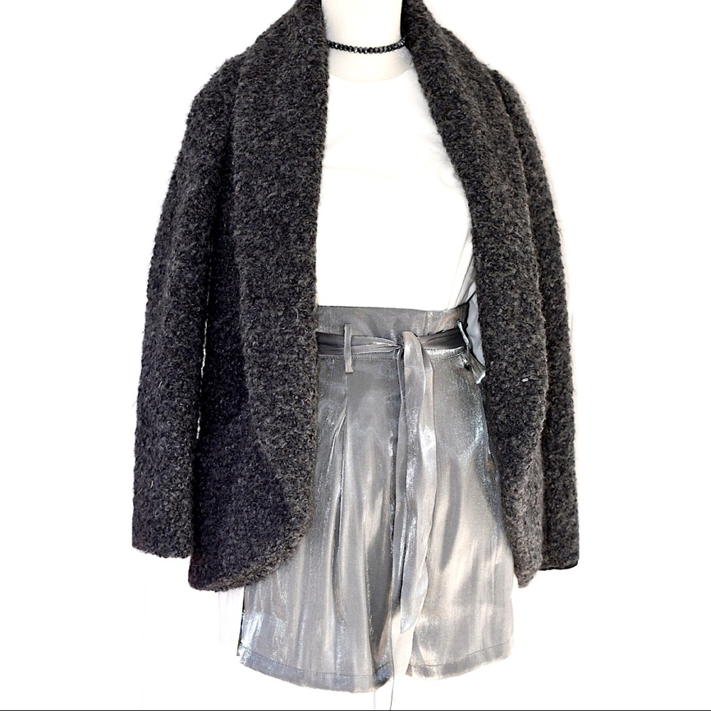 Wilfred Charcoal Black Bouclé Open Cardigan Shrug